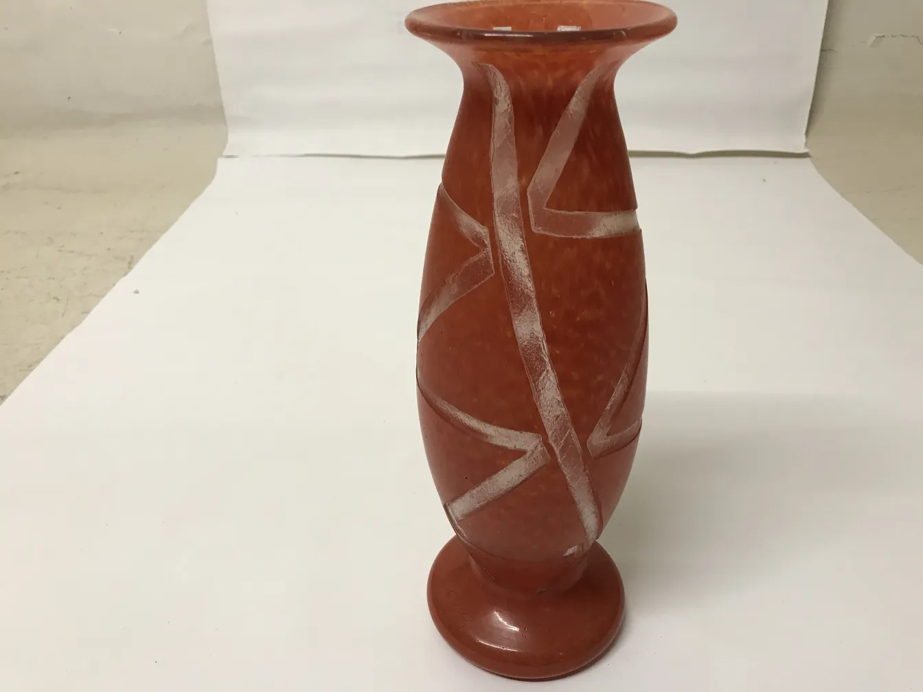 Decorative vase of signed glass Degué in terracotta color