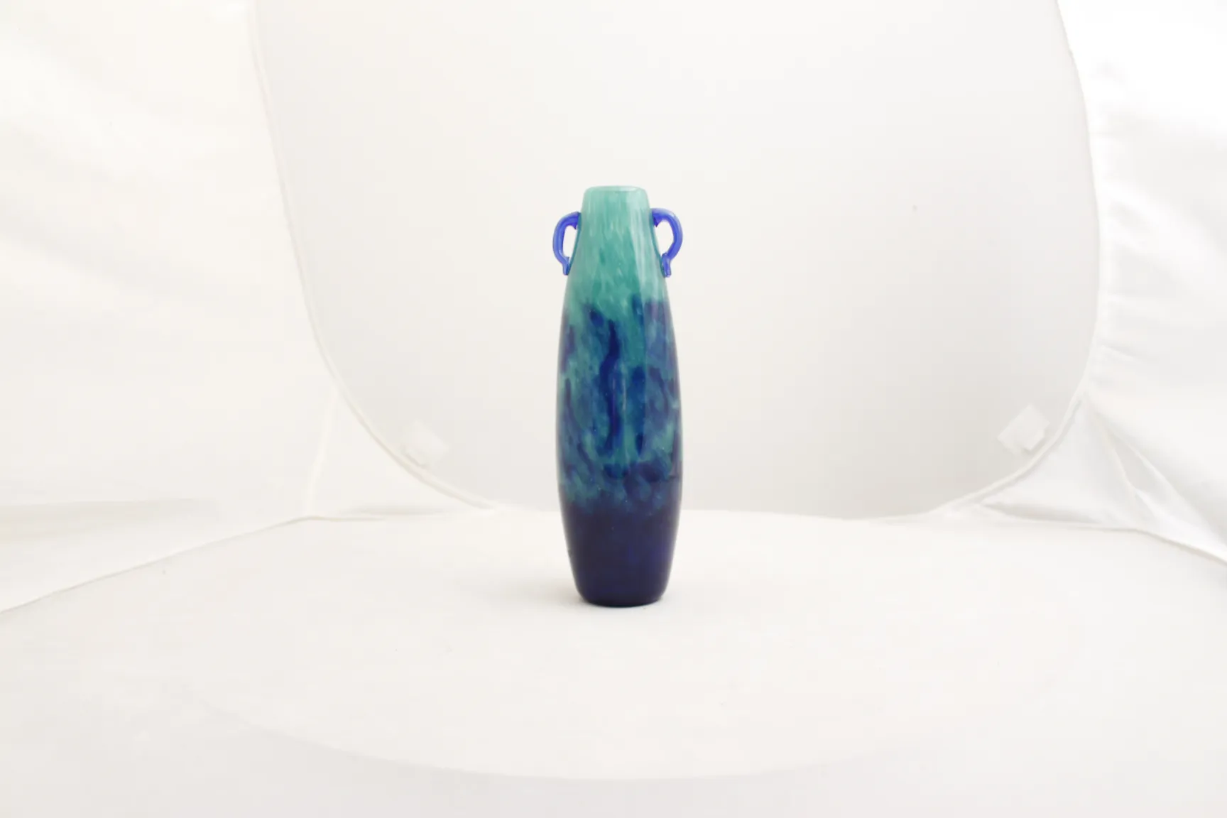 antique signed glass vase Degué with handles