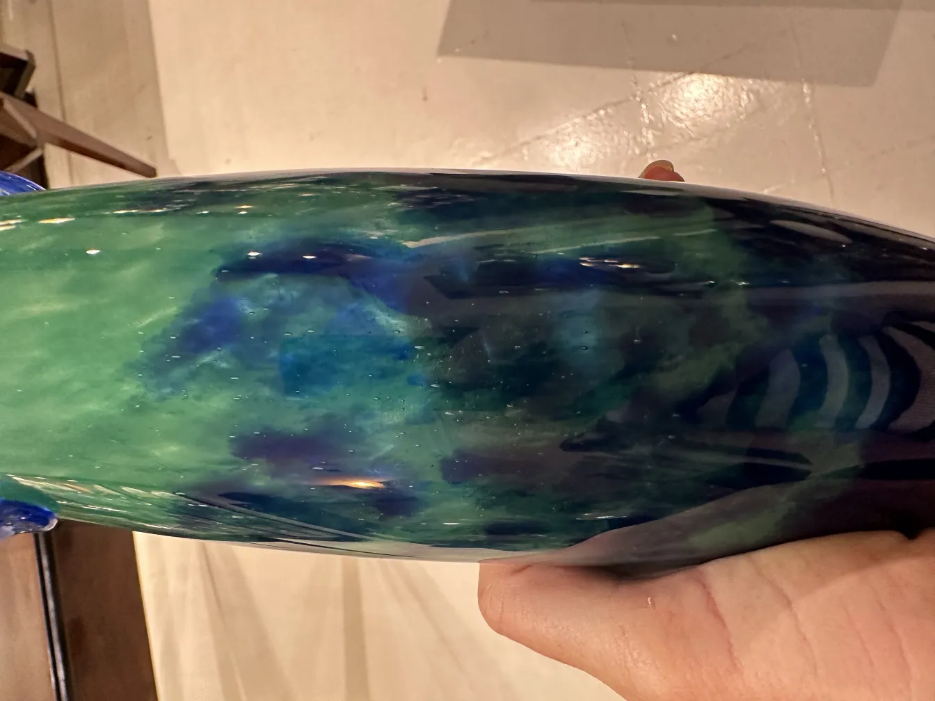 Antikes signiertes Glas Degué in Blau- und Grüntönen