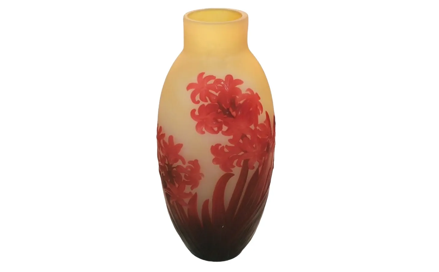 vase ancien en verre signé Gallé avec des fleurs rouges