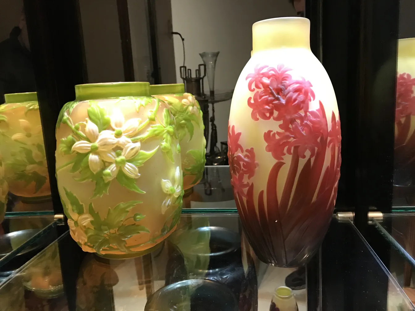 Dekoratives signiertes Glas Gallé mit sanften Blumenmustern
