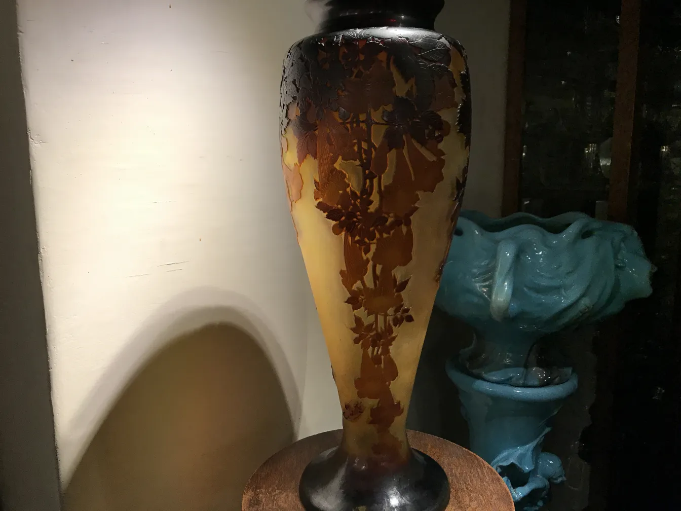 antique signed glass vase Gallé with floral design