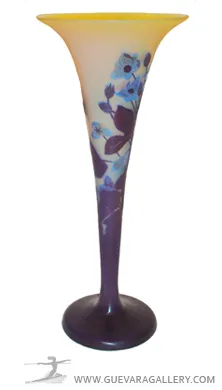 antique signed glass vase by Gallé with blue floral details