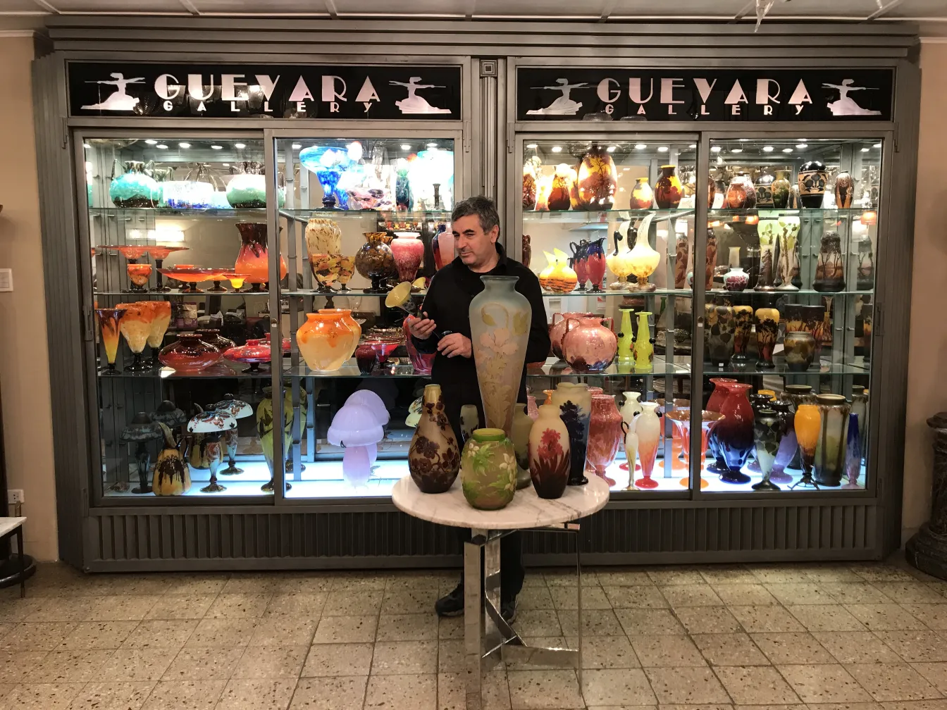 签名玻璃Gallé展现多种颜色和形状的古董画廊