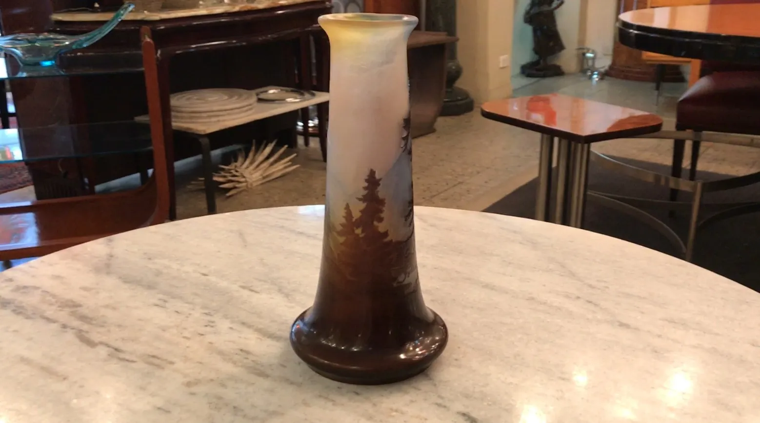 Antique decorative vase signed Gallé with forest design