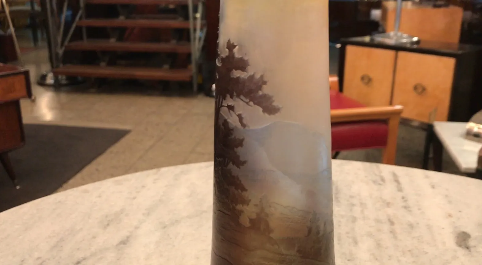 antique vase signed glass Gallé with landscape