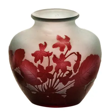 Antique vase with engraved flowers in glass