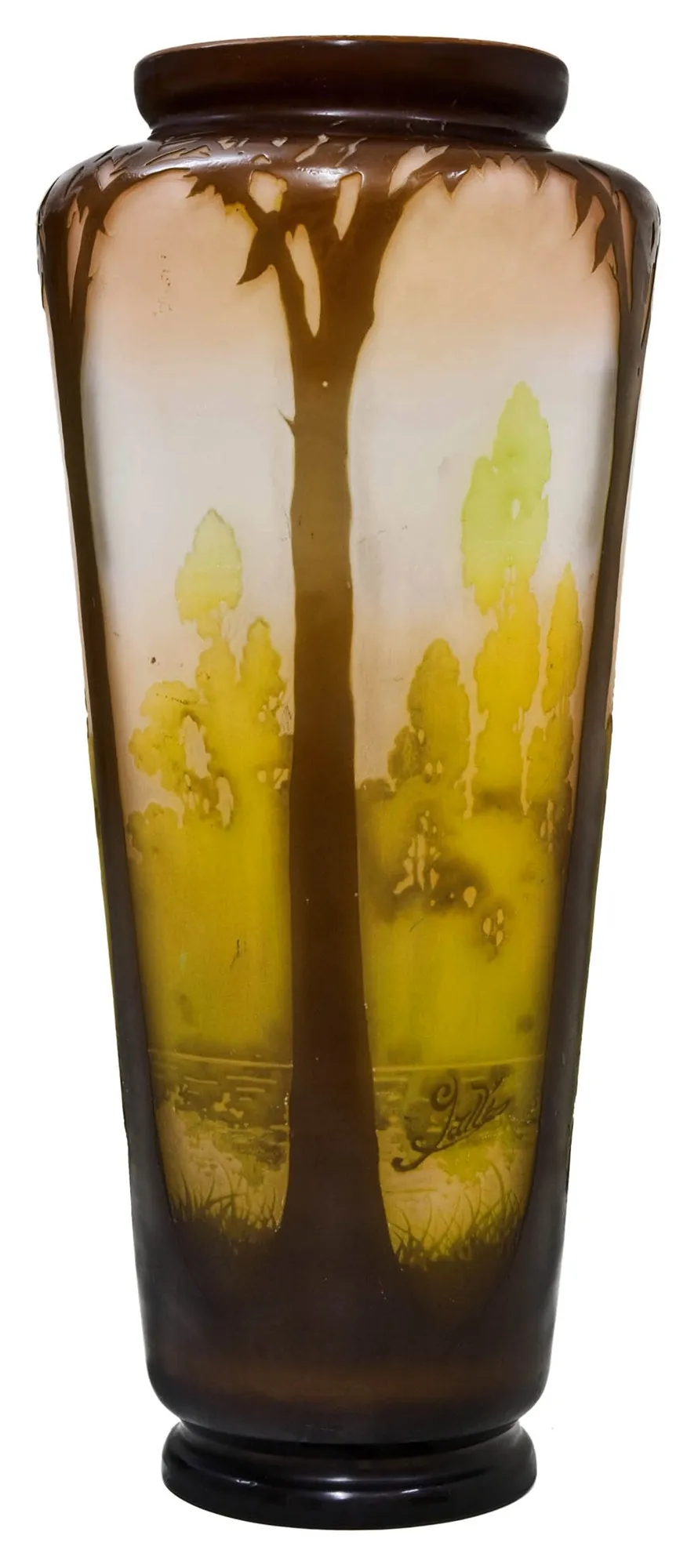 Bellissimo vaso antico con decorazione paesaggistica e firma di Gallé