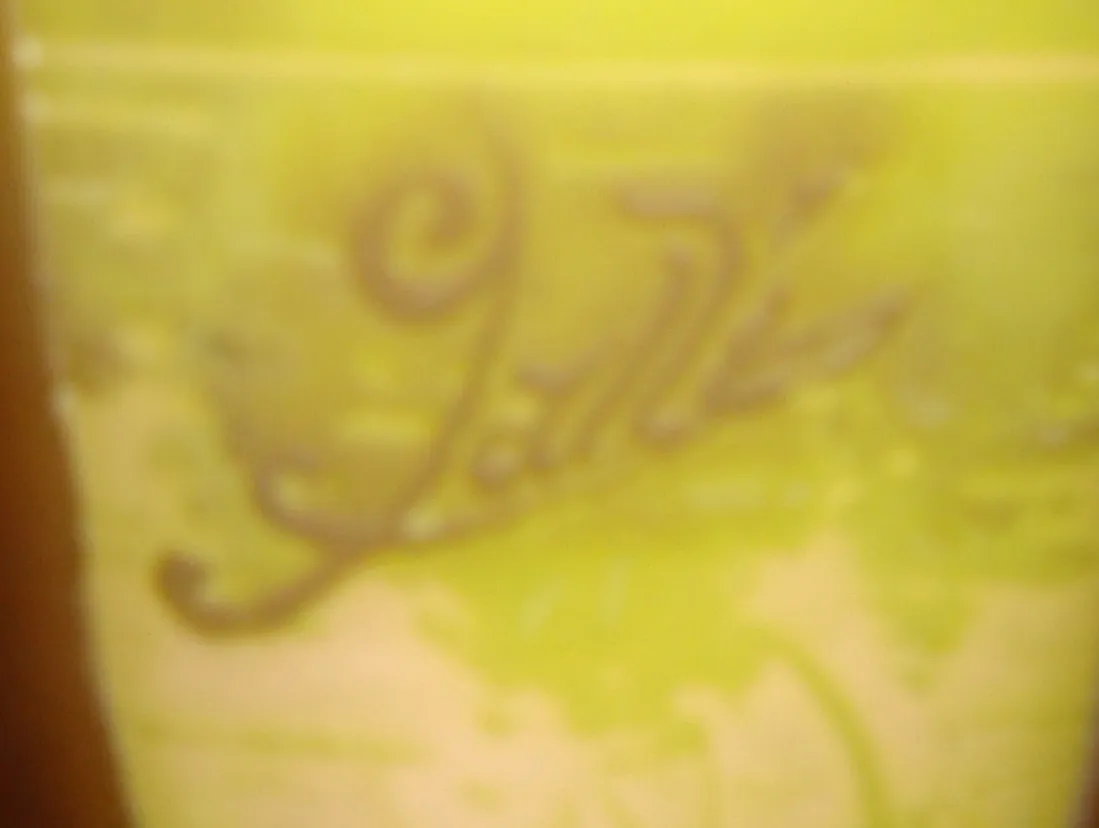 Vidrio antiguo firmado Gallé con un diseño distintivo.