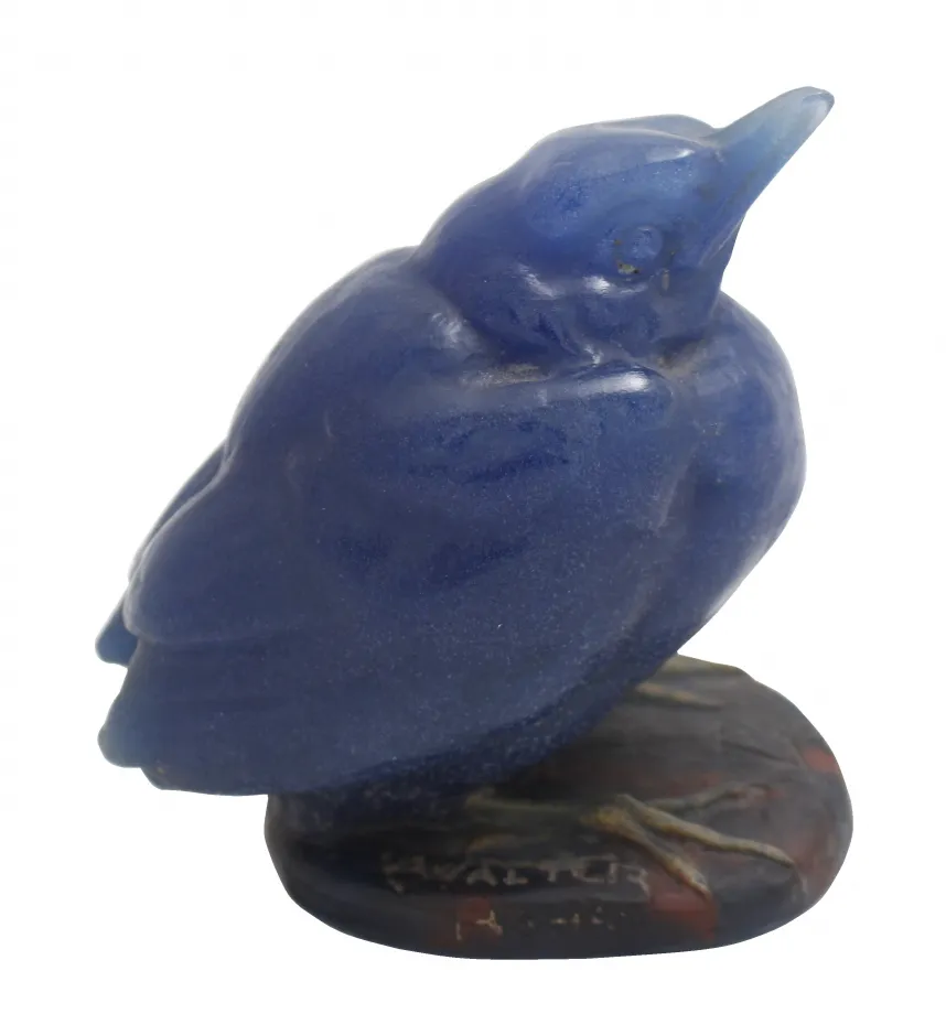 blaue Glasvogel-Skulptur signiert