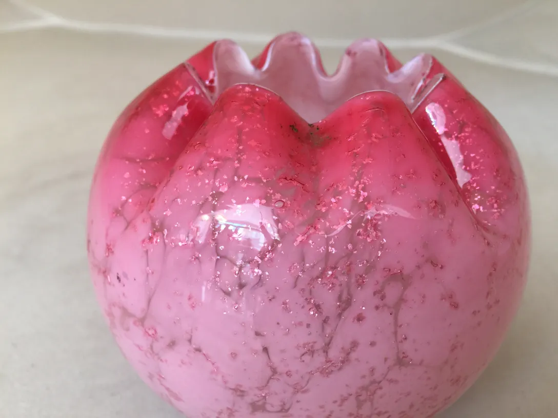 pink decorative signed glass vase with texture