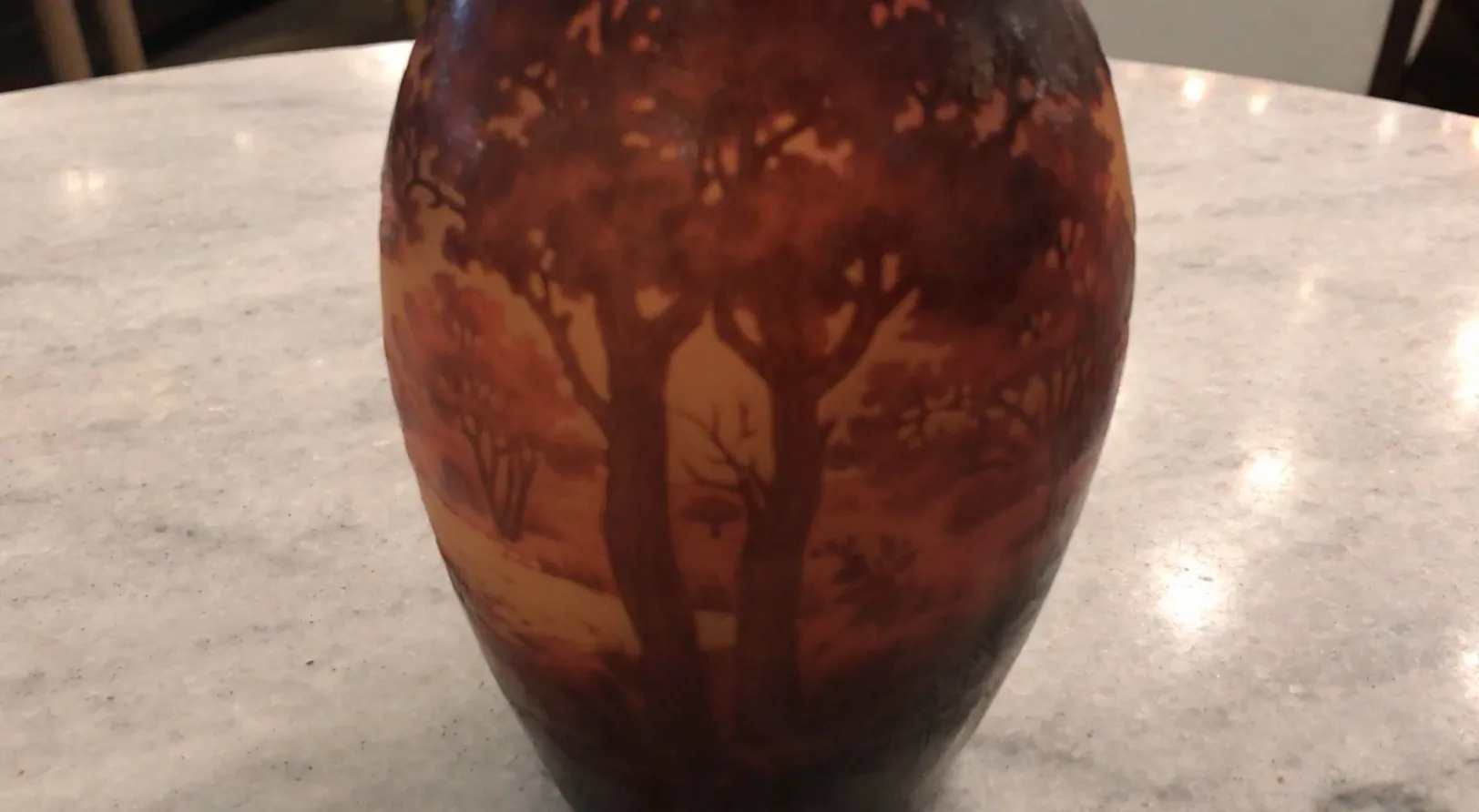 signed glass d'argental decorated with trees and nature