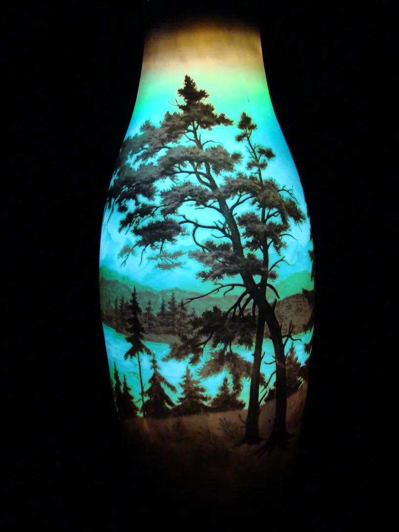 Antique signed glass D'Argental with landscape painting