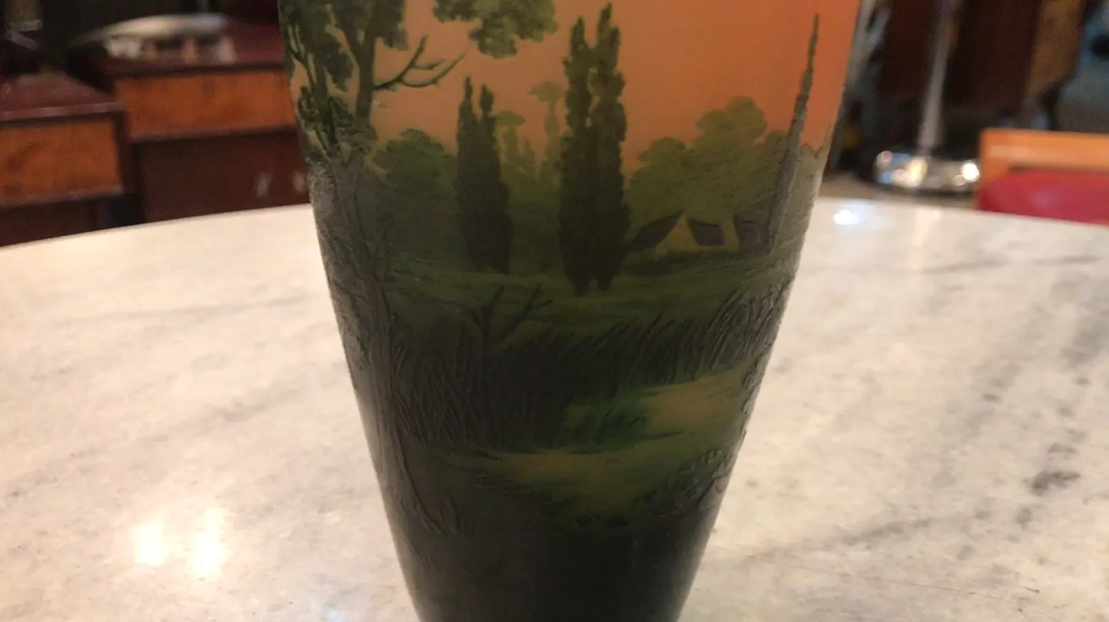 SIGNED GLASS D'Argental depicting a beautiful countryside scene.