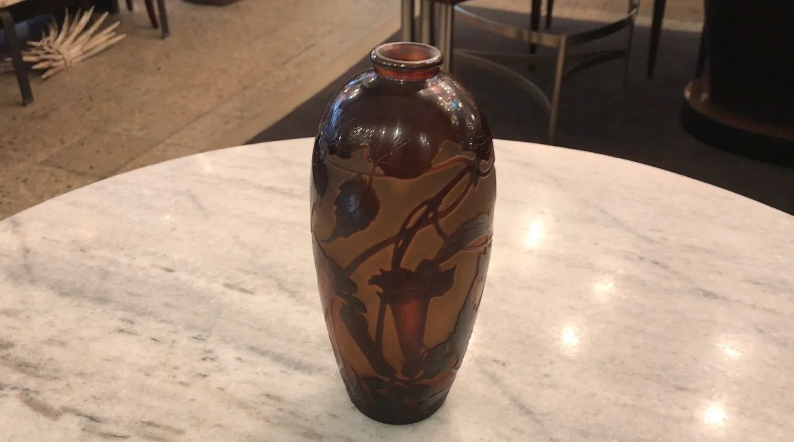 curvaceous vase with leaf and flower patterns, antique