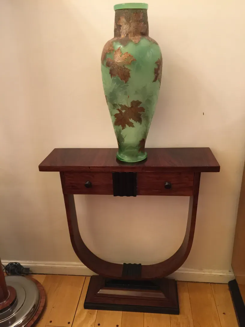 Antiquariato vetro firmato LEGRAS con decorazione di foglie dorate