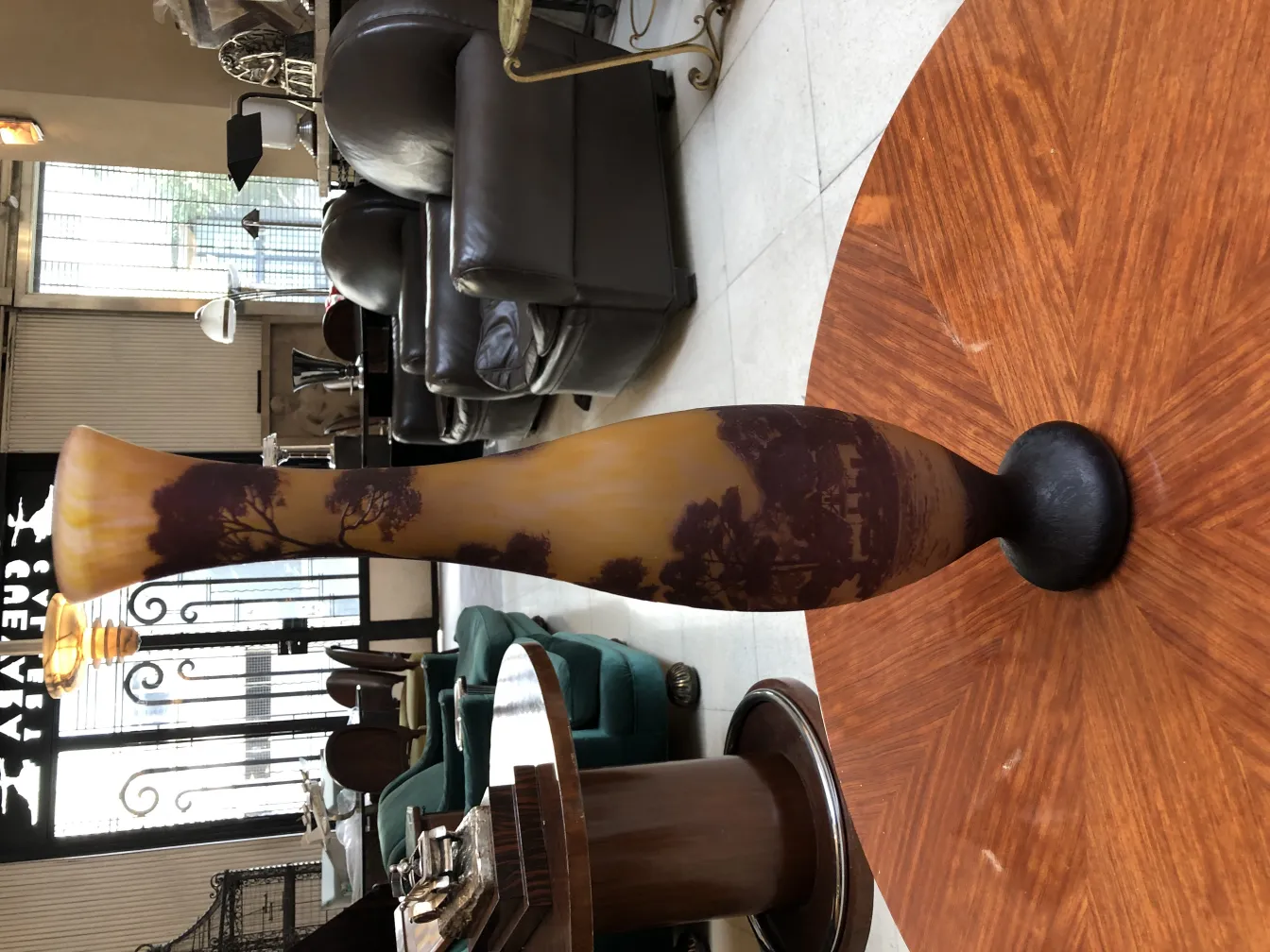 Antique glass vase signed by Richard with natural motifs