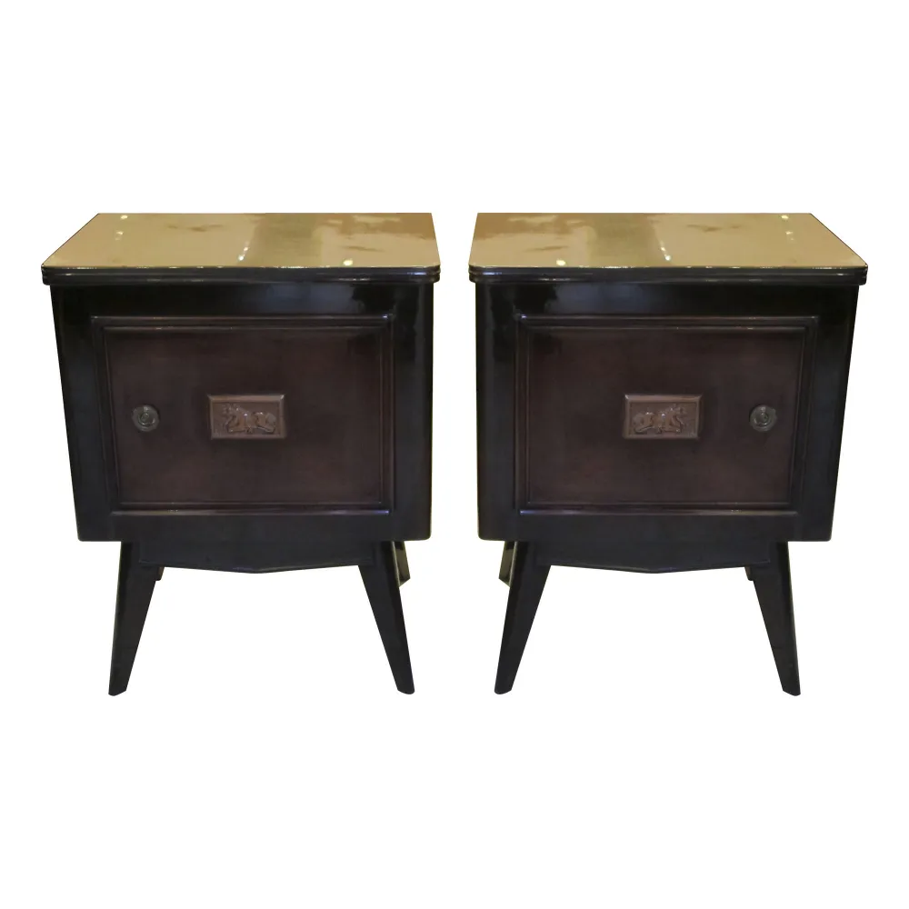 two antique bedside tables with classic design, elegant legs