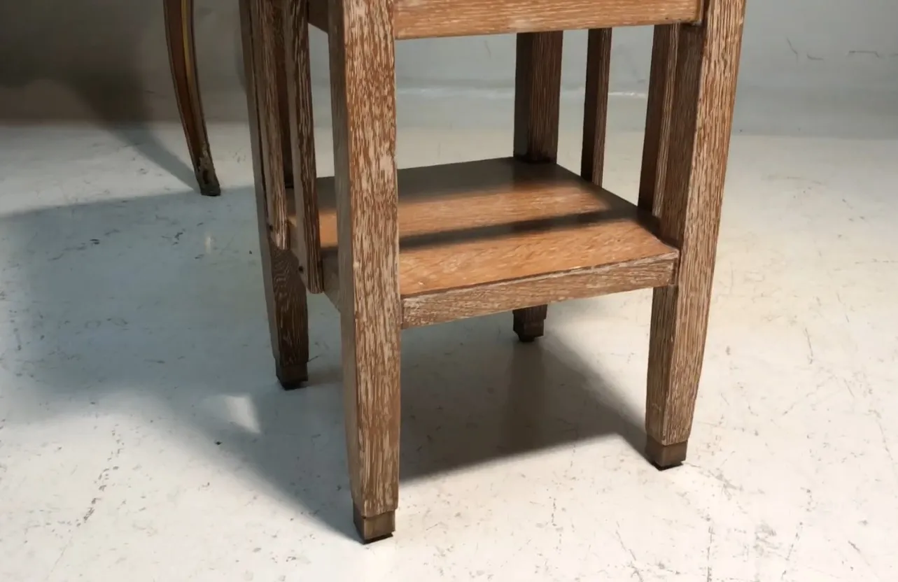 small antique table with lower shelf and straight legs