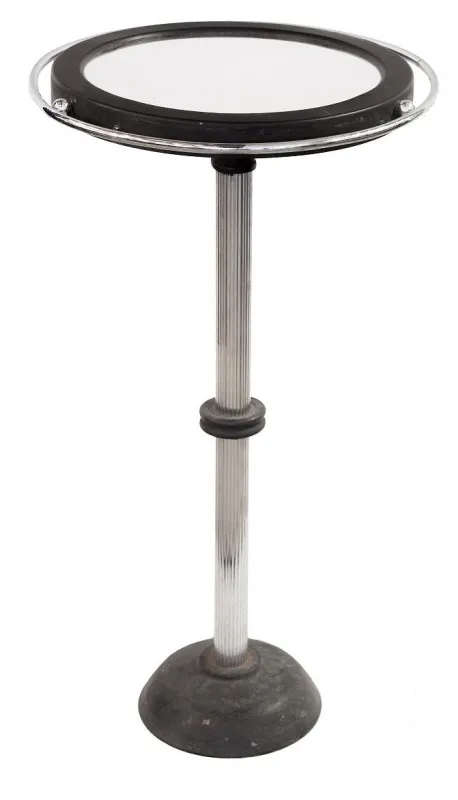 mesinha antiga de formato redondo com base tubular sólida, estilo clássico