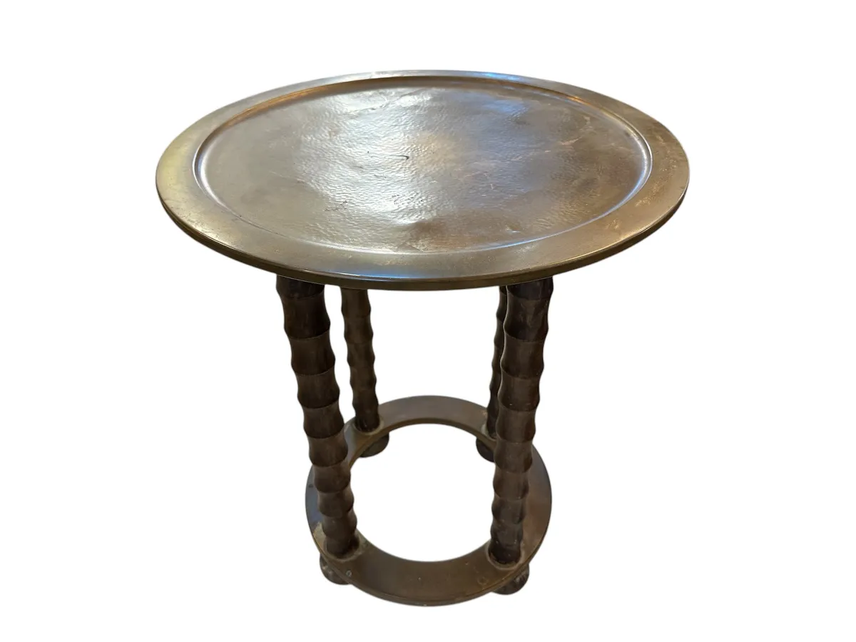 antique small table with a round top and turned legs