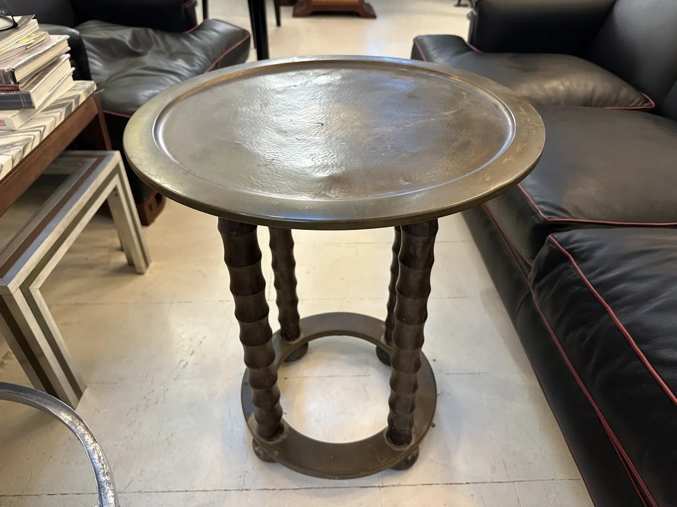 antique round small table with decorative base