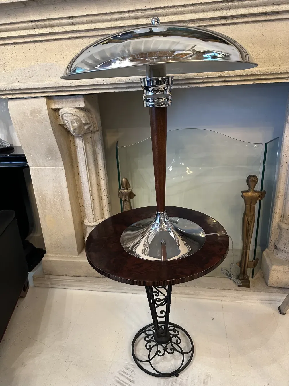 antique 2 small tables with metallic base and elegant shape