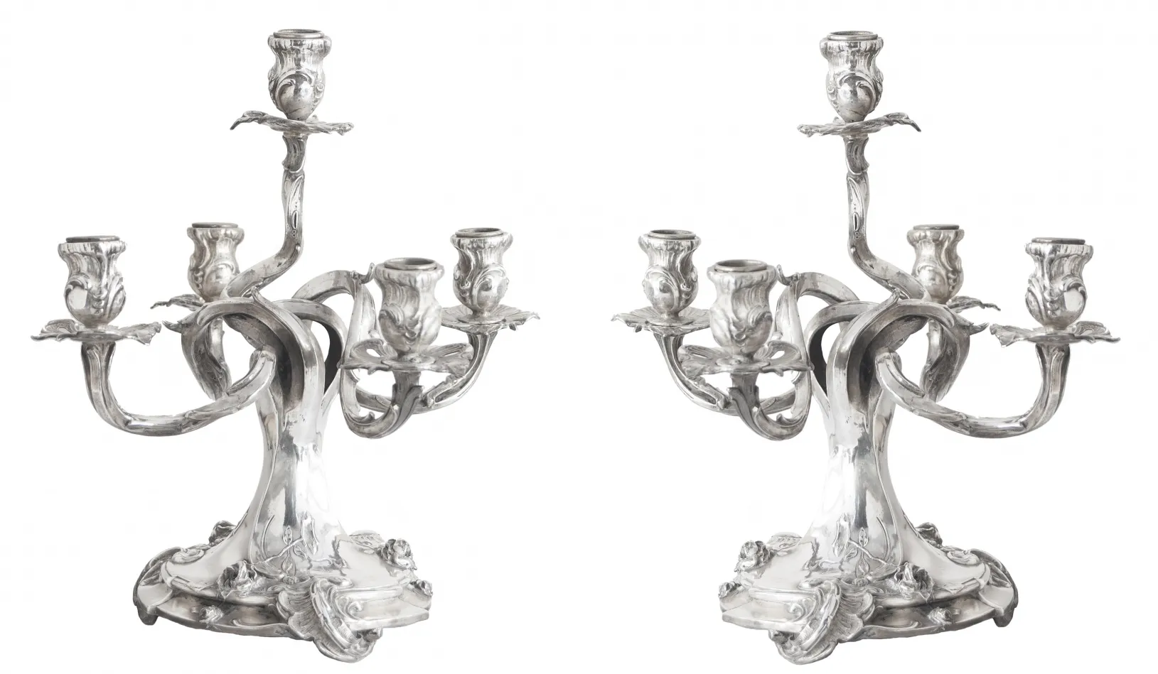 pair of antique art nouveau candelabras with decorative details