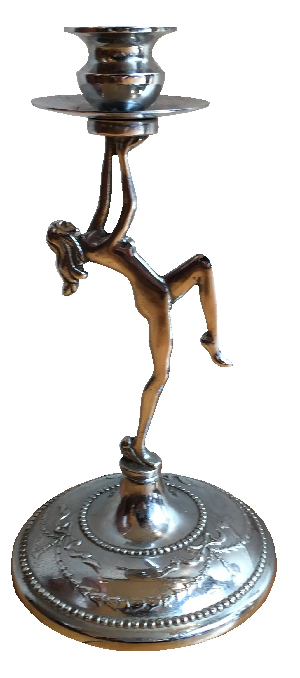 candelabri antichi con figura di donna e base decorativa