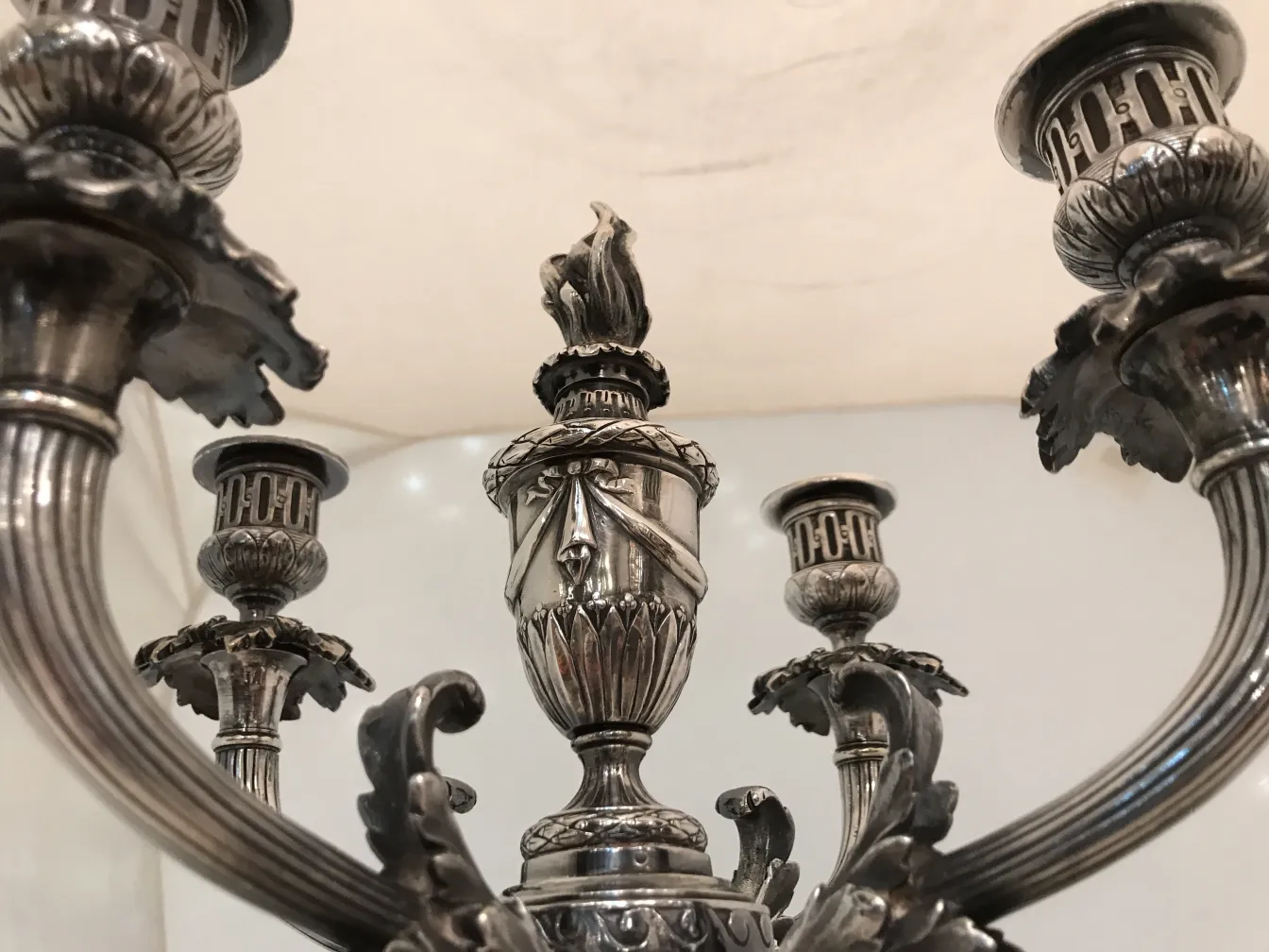 pair of antique candelabras with ornate design, Art Nouveau style