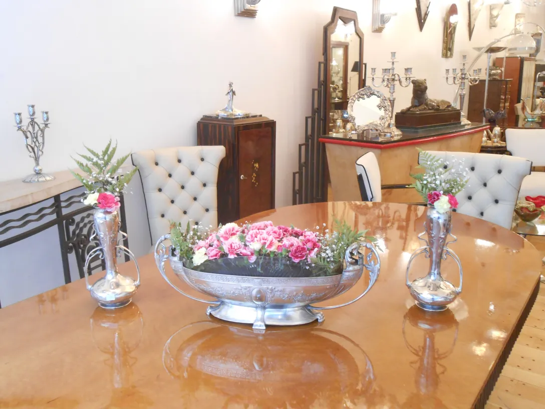 2 antique decorative vases with flowers