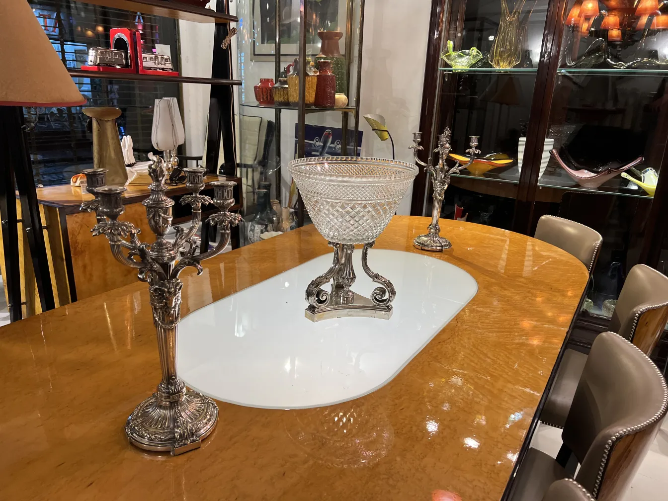 antique glass vase on a table