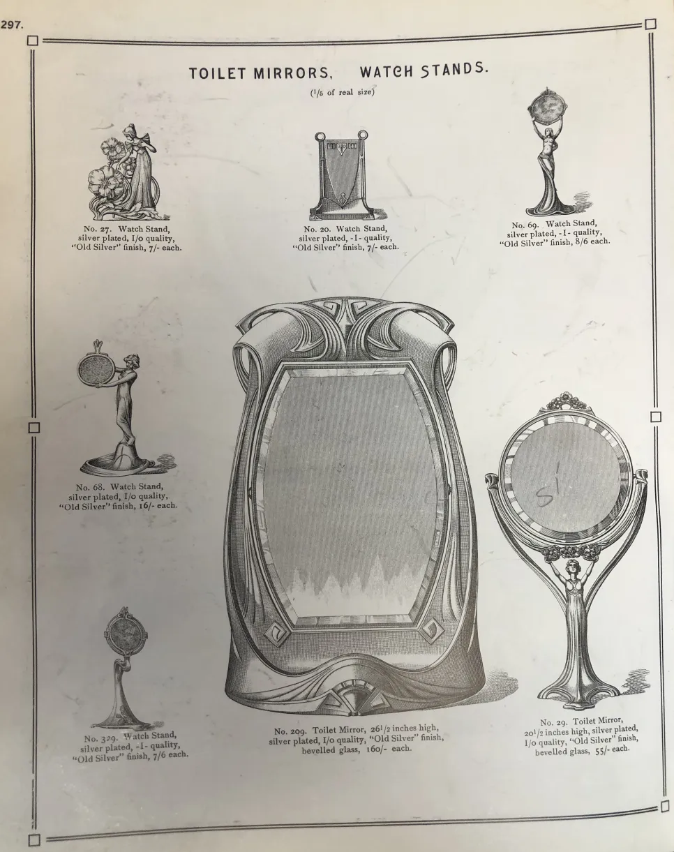 antik kosmetikspiegel im Jugendstil mit eleganter Gestaltung, weißer Hintergrund