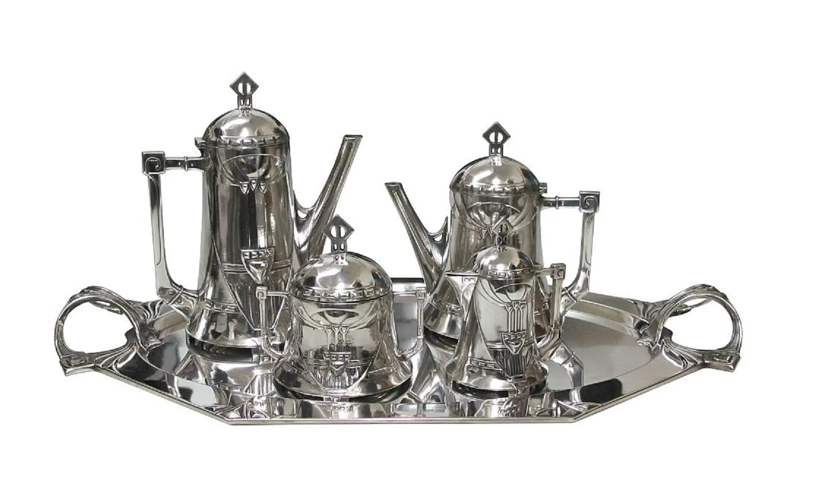 Antique WMF tea set with teapot and cups in silver