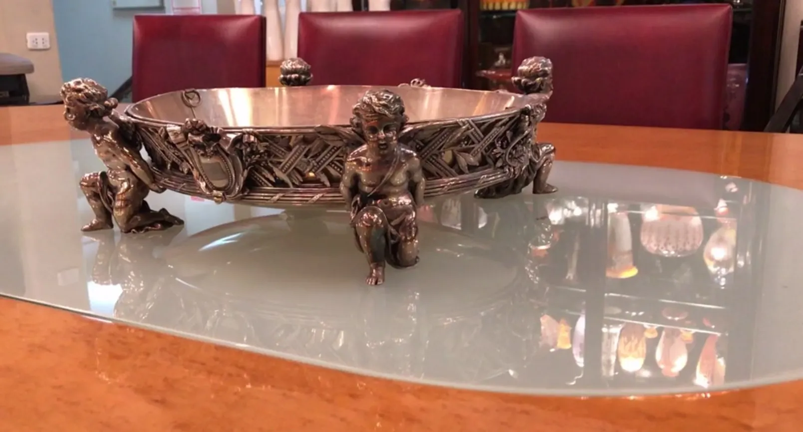 antique centerpiece Christofle with decorative figures at the base