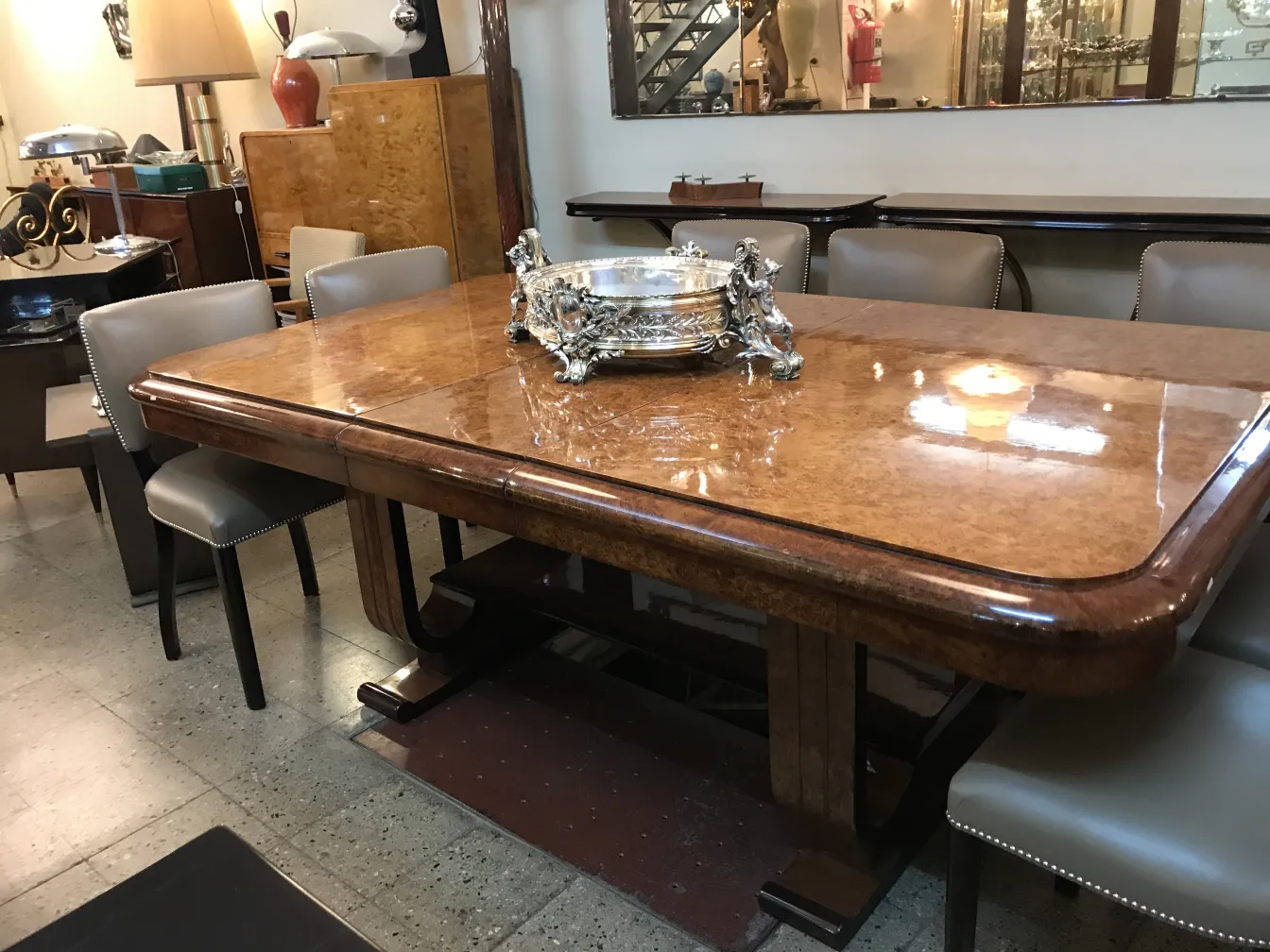 centro de mesa antigo Christofle em uma mesa elegante, decorações subtis
