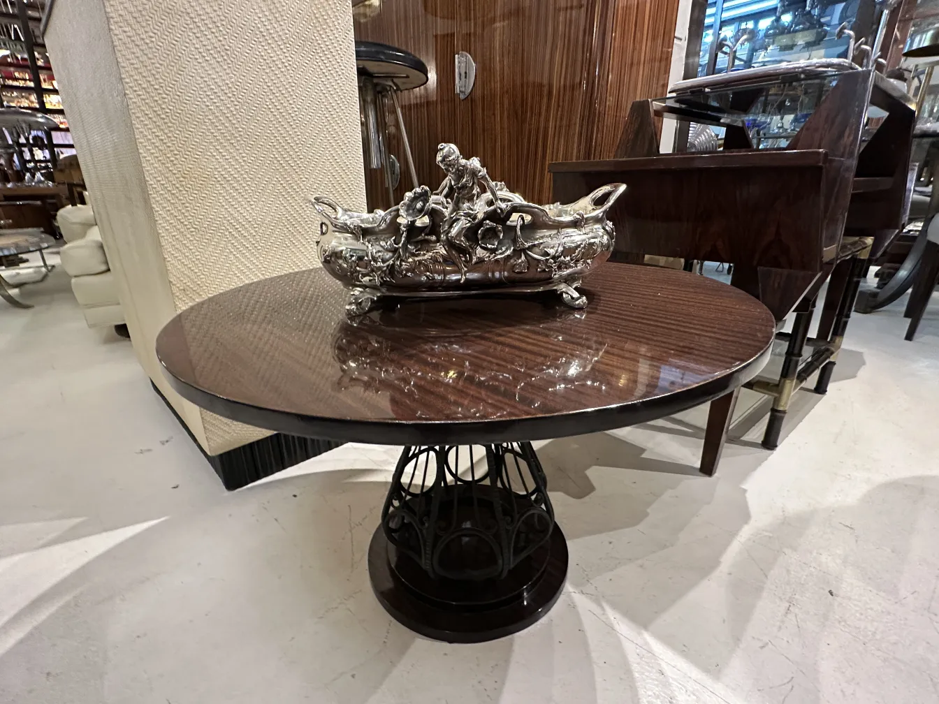 antique planter centerpiece on table