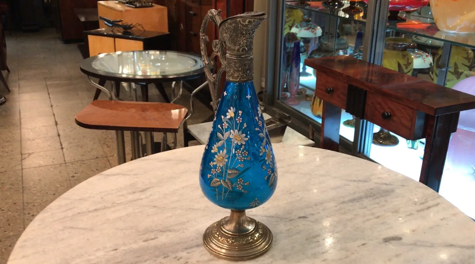 2 أباريق wmfs قديمة بواجهة زرقاء وزخرفة زهرية