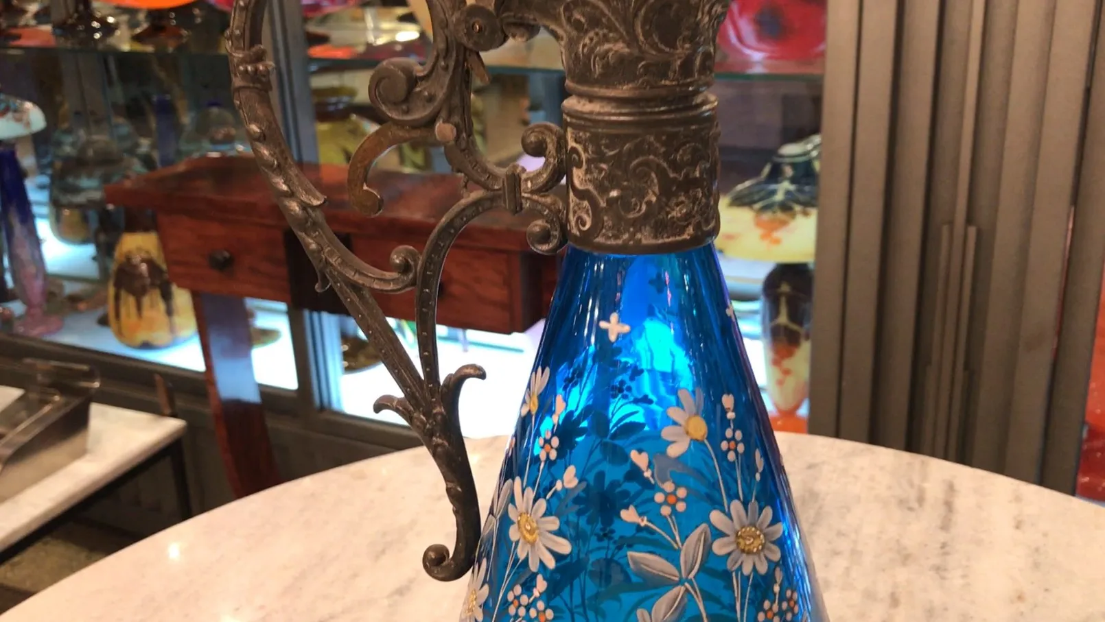 due brocche antiche WMF blu decorate con fiori