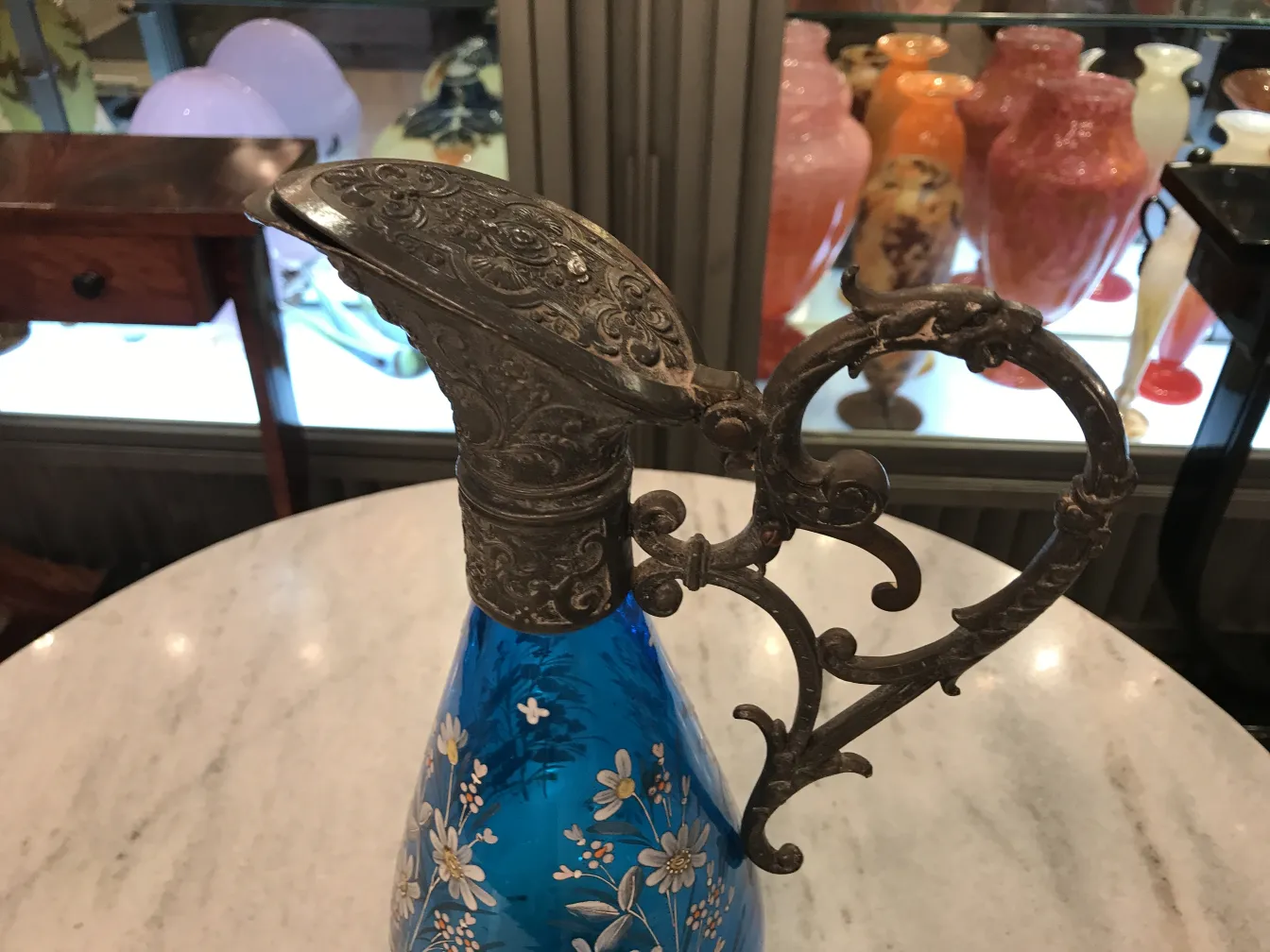 antique wmfs 2 jars with blue floral design, elegant appearance