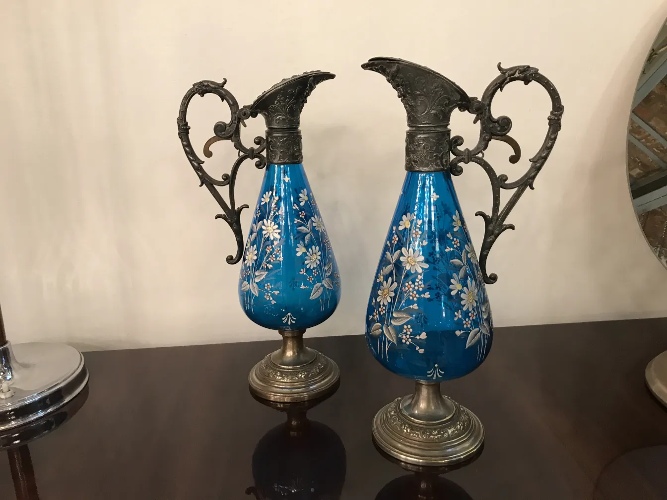 2 antique blue jars WMF decorated with floral designs