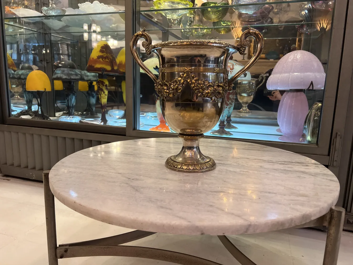 2 antique champagne coolers WMF on marble table