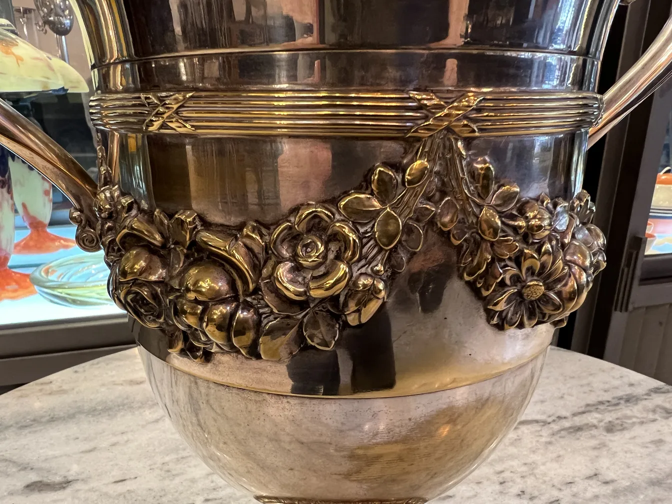 Juego de 2 champañeras antiguas con diseño floral