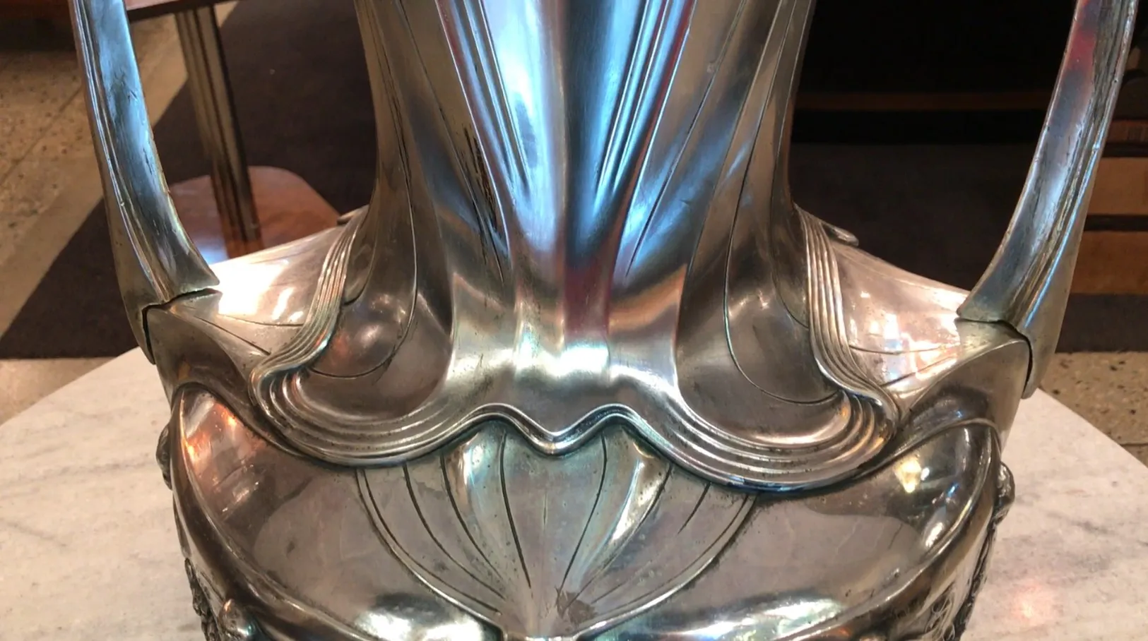 top view of two antique champagne coolers WMF with artistic details