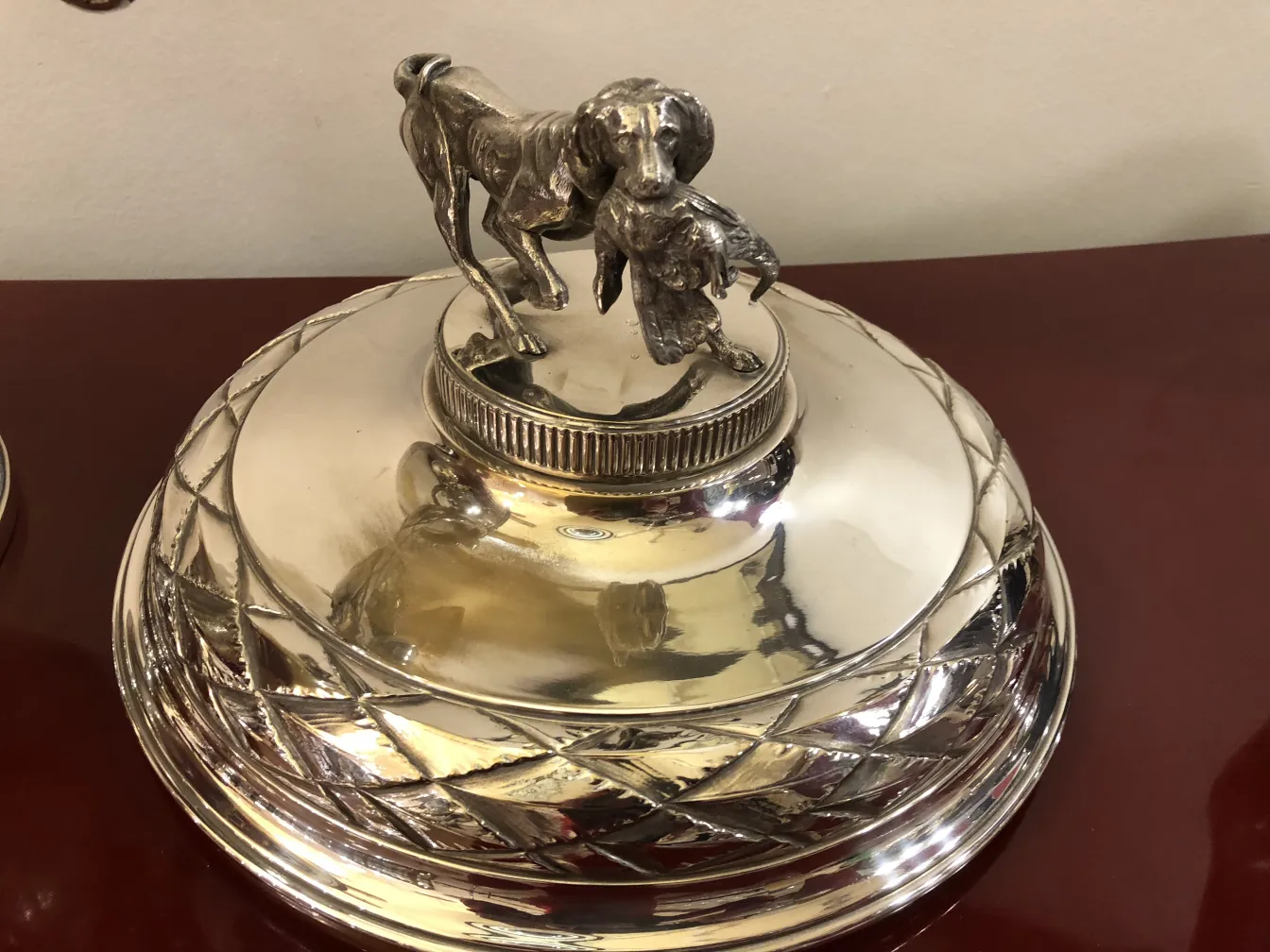 2 Champagnerkühler WMF mit Hundedekoration auf dem Deckel, Antiquitäten