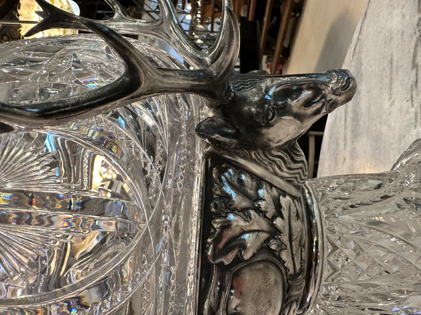 Antique WMF punch bowl with decorative details and a deer