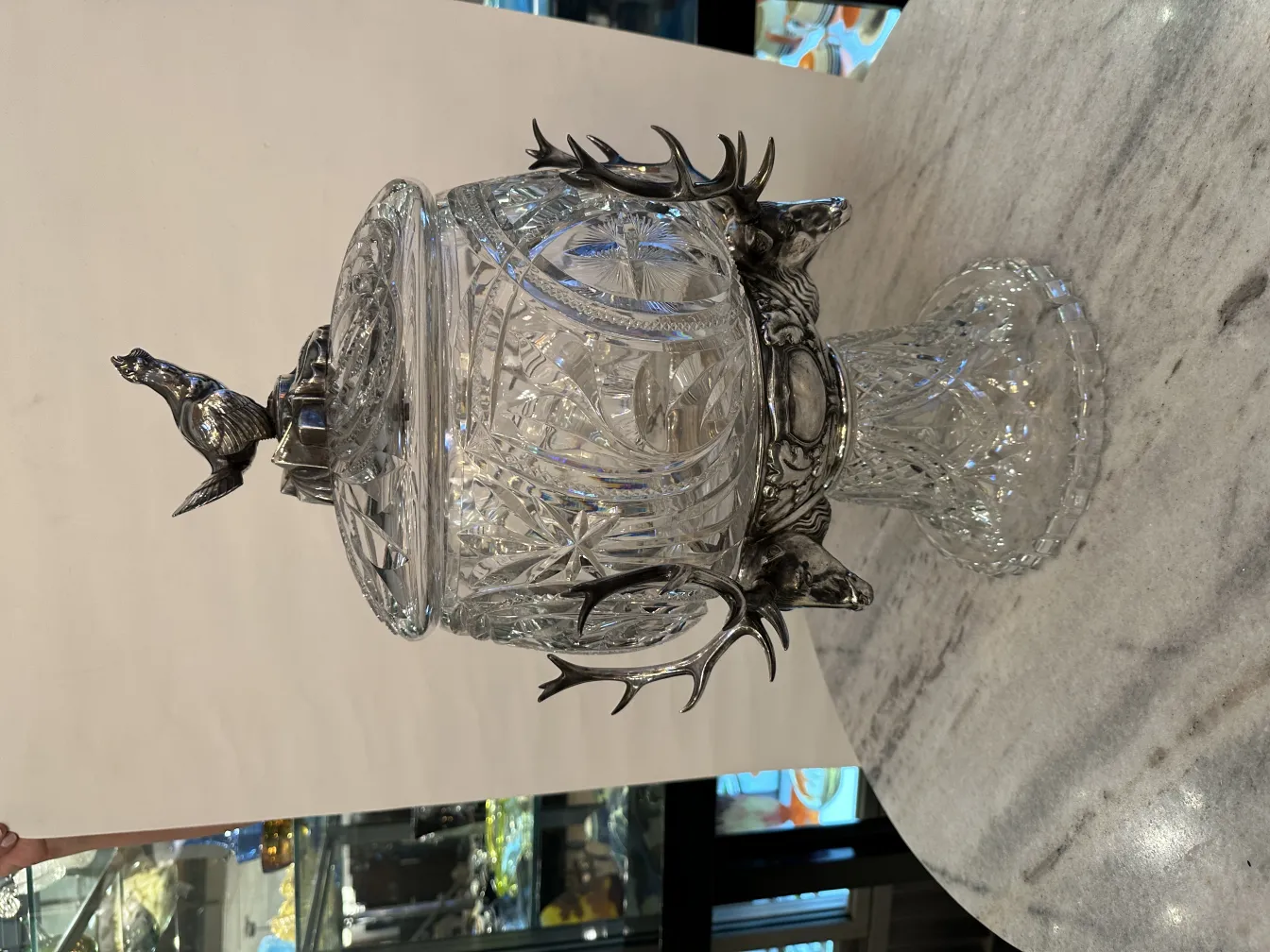 Antike WMFN Bowle aus geschnittenem Glas mit aufwändigem Design