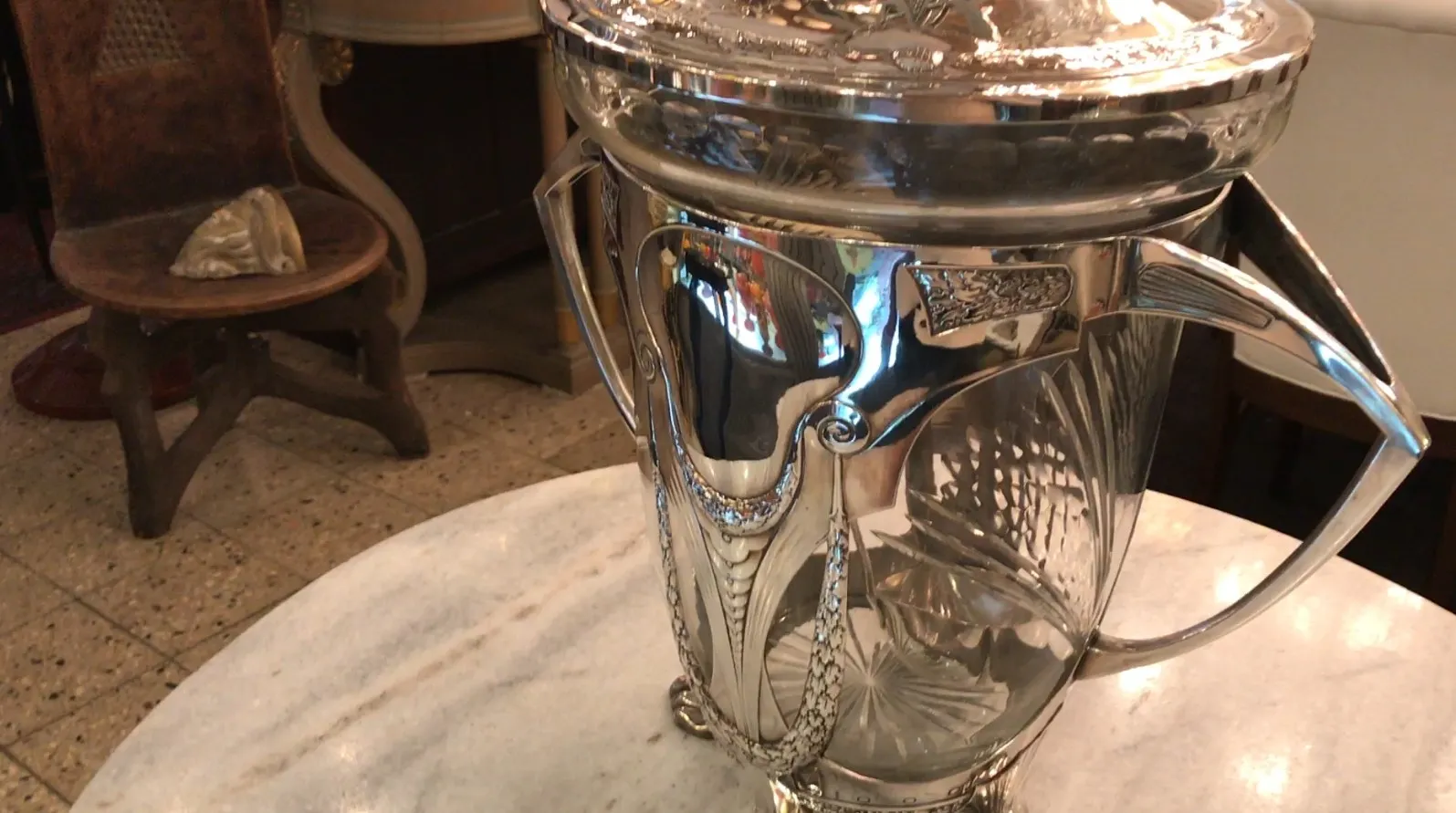 Antique WMF punch bowl, decorative, shiny silver finish, elegant setting