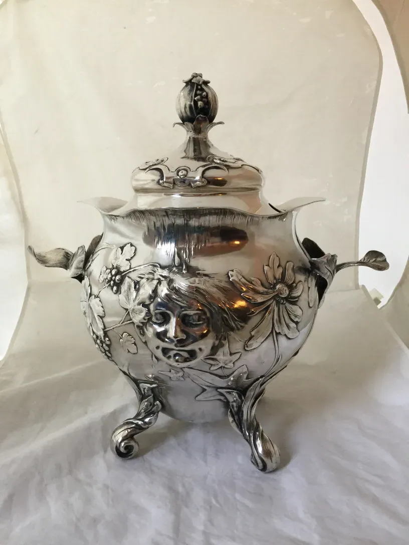 Antique WMF punch bowl decorated with floral motifs