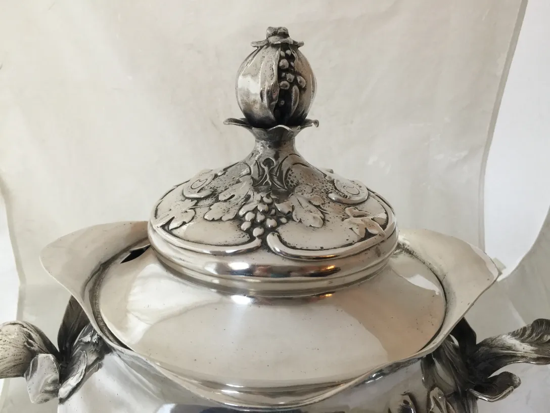Antique WMF punch bowl with decorative lid and elegant handles